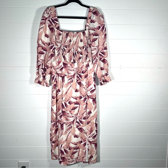 House Of Harlow 1960 Revolve Linen Floral Square Neck Midi Dress Size Medium - Picture 2 of 9